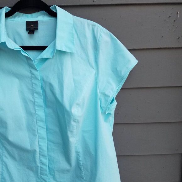 Worthington Light Blue Short Sleeve Cotton Button Down Blouse size OX - Picture 4 of 7